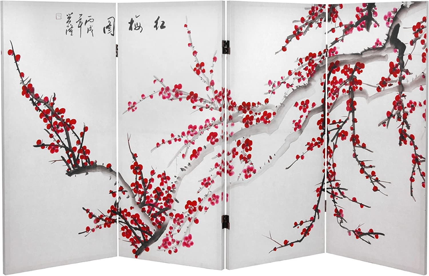 Oriental Furniture 3 Ft. Tall Double Sided Plum Blossom Canvas Room Divider