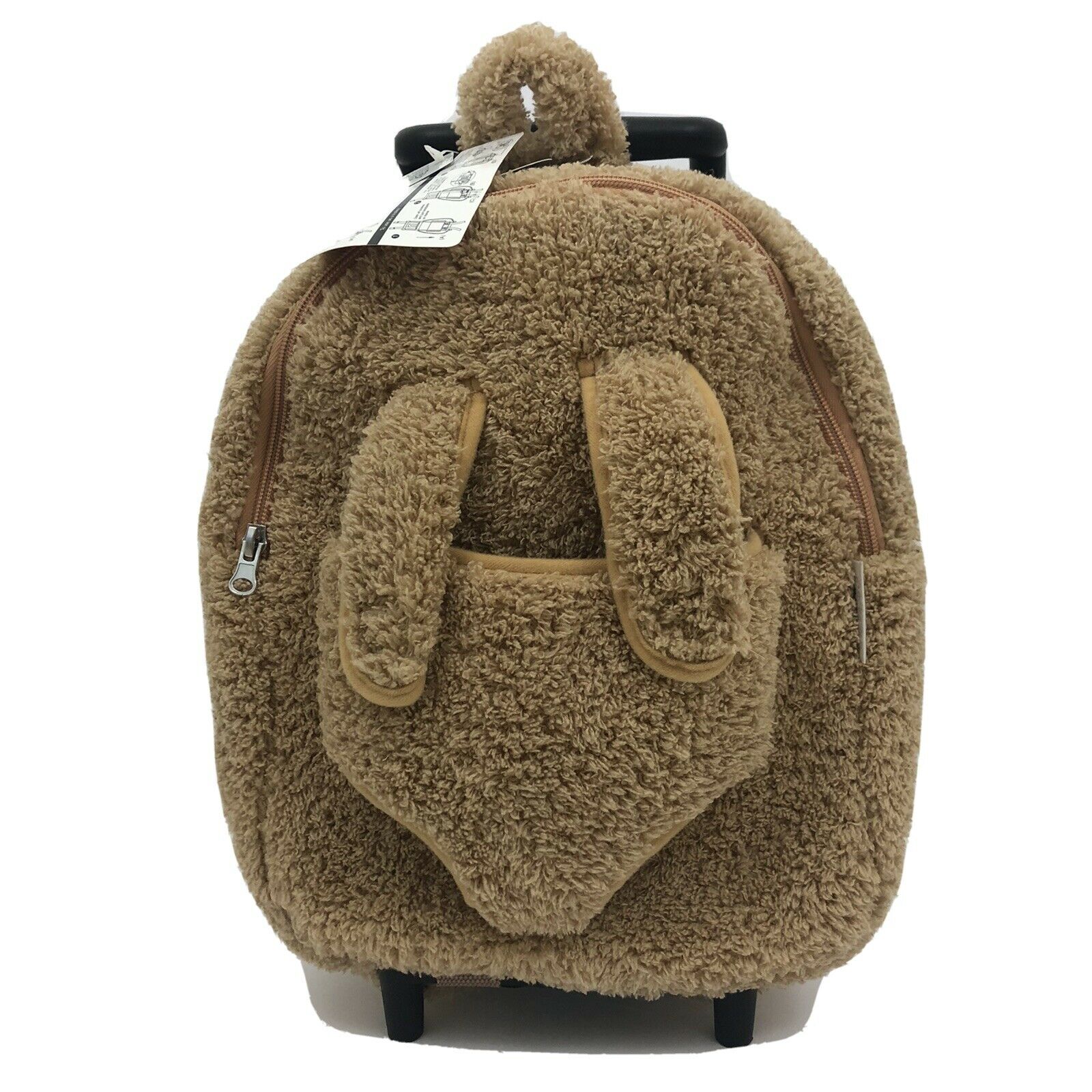 Popatu Kids Rolling Backpack Soft Fuzzy Brown 10" X 12" Stuffie Carrying Nwt