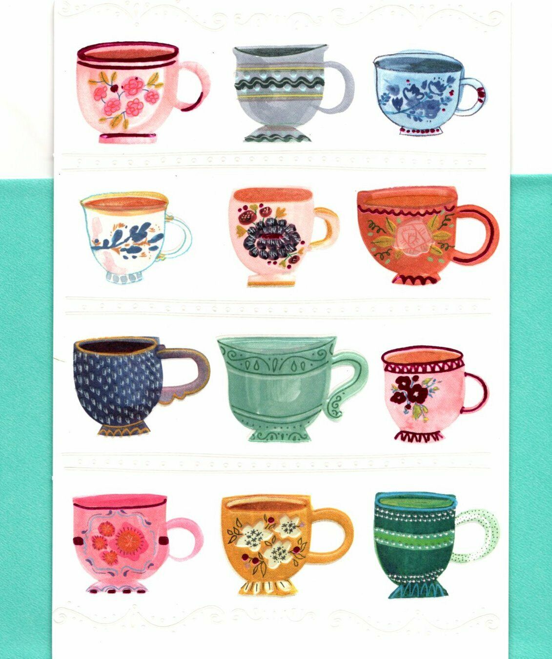 Assorted Teacup Teacups Theme - Blank Inside - Hallmark Greeting Card
