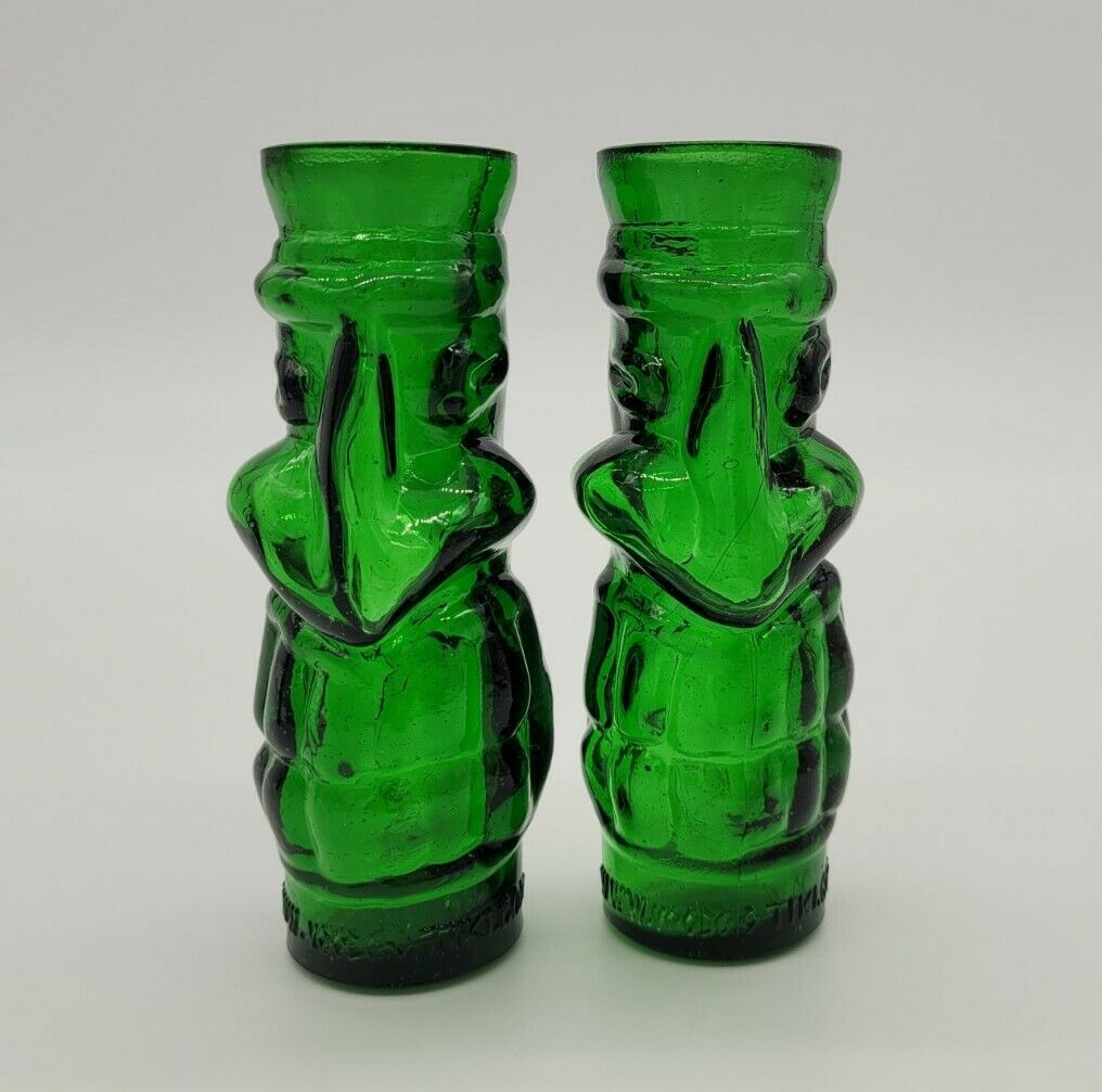 Pair Glass Tiki Shot Glasses Set Custom Voodoo Tiki Hand Blown Collection Green