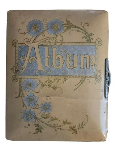 Victorian Era Celluloid Covered Silver Blue Velvet Clasped Photo Album