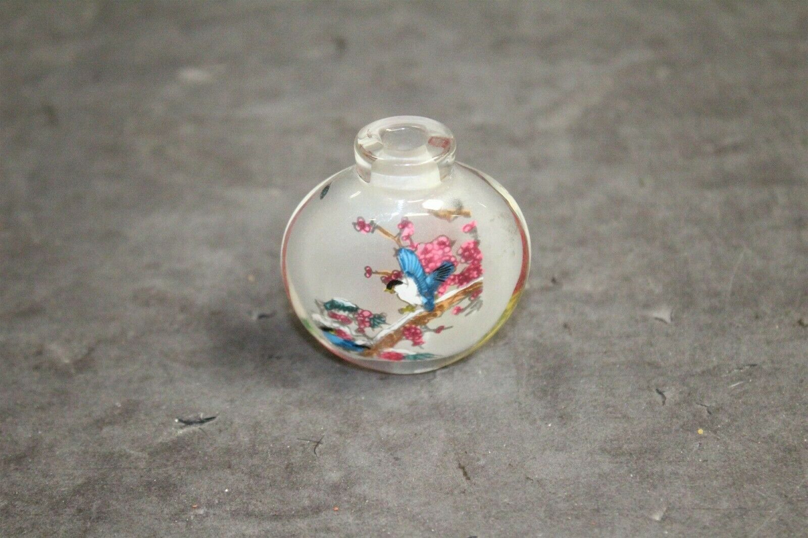 Chinese Reverse Painted Birds Blossoms Branches Glass Snuff Bottle
