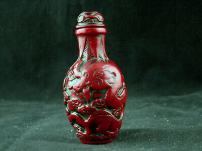 Fine Chinese Red Hand Carved *dragon* Snuff Bottle Vv006