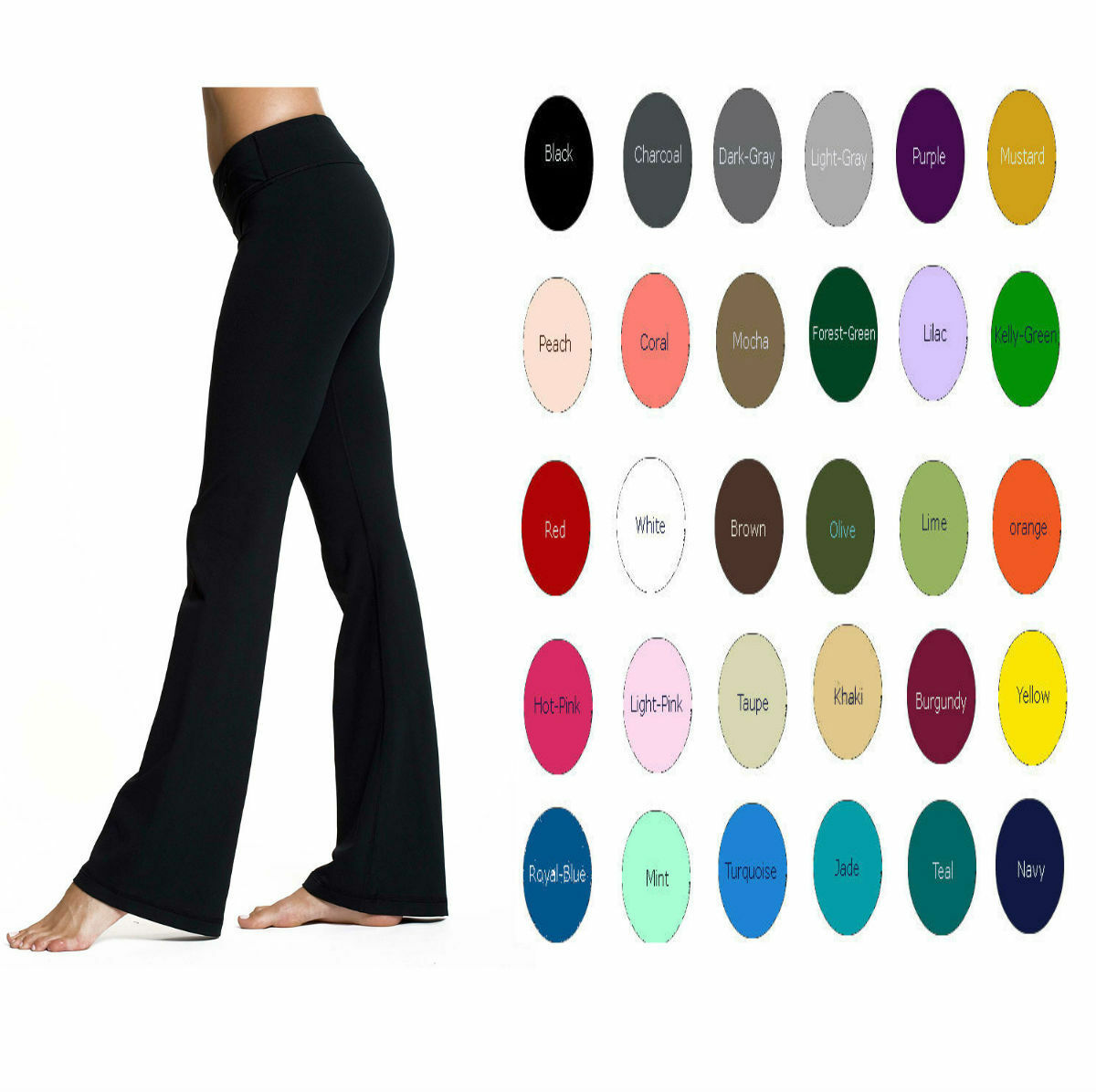 Women Flare Yoga Pants Bootcut High Waist Foldover Premium Cotton 32" Inseam Usa