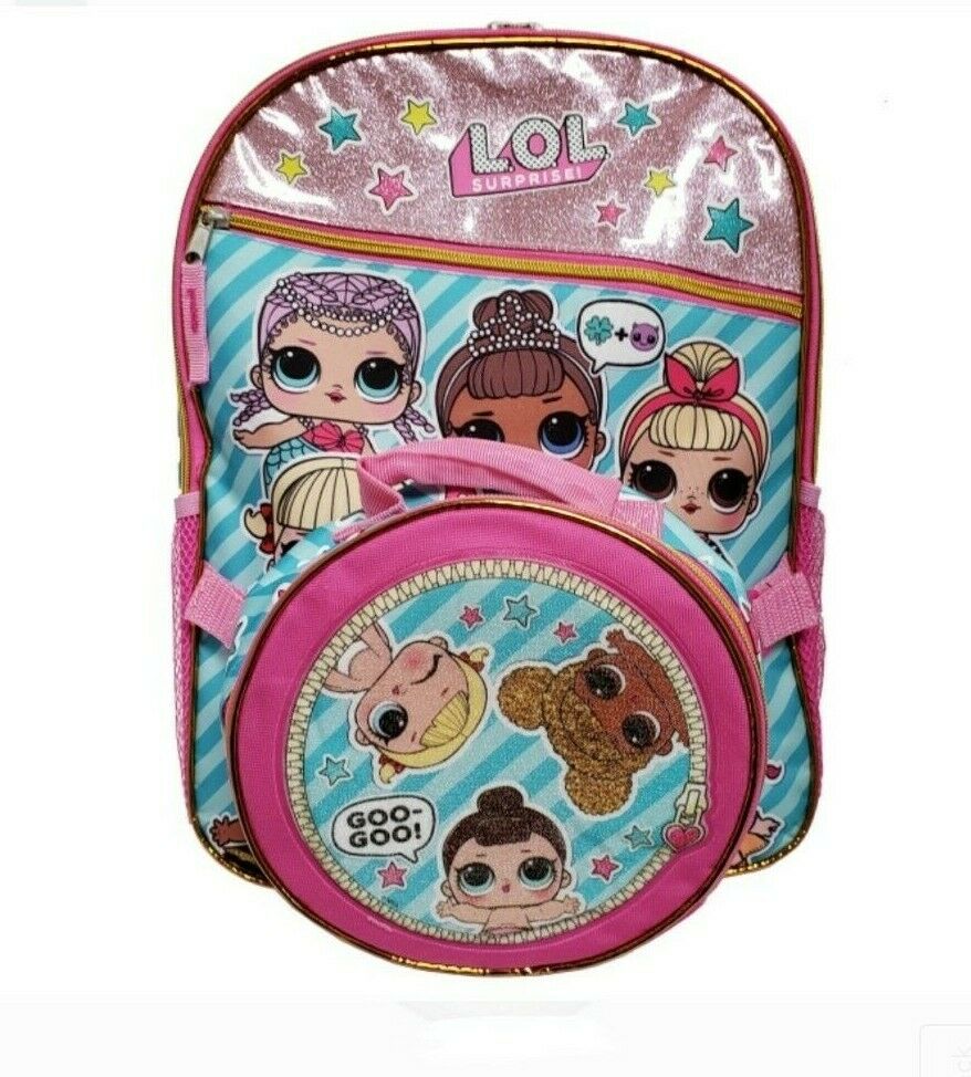 L.o.l. Surprise School Backpack Book Bag 16” W/detachable Lunch Box Cooler New!