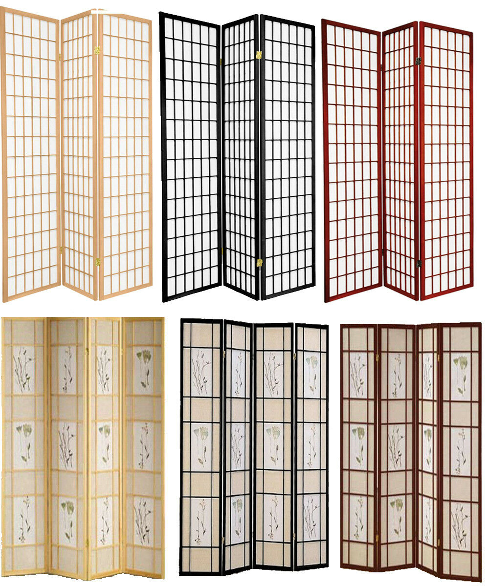 4 & 3 Panel Wood Shoji Room Divider Screen Oriental