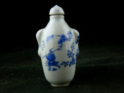 Beautiful Chinese Blue & White Porcelain *monk On Tiger* Snuff Bottle Uu026