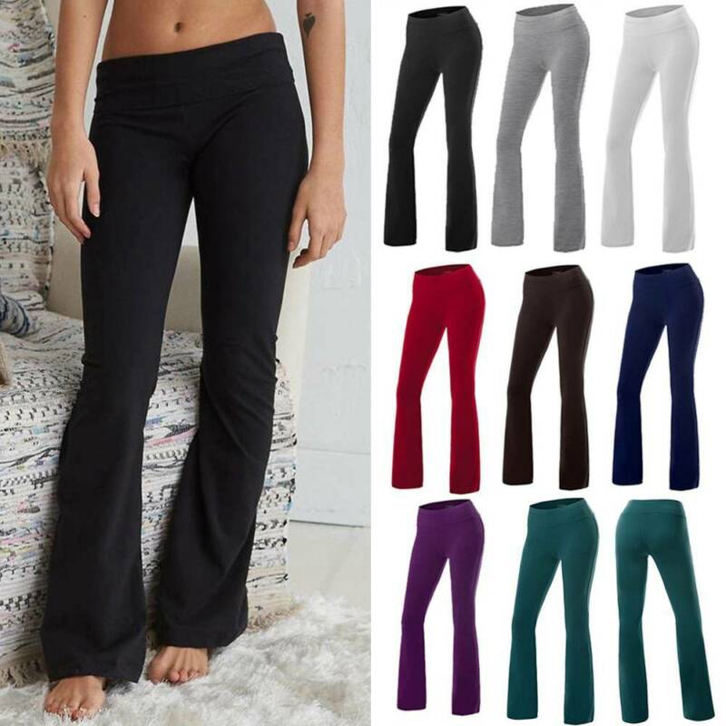 Womens High Waist Yoga Pants Flare Wide Leg Bootcut Workout Gym Stretch Trousers
