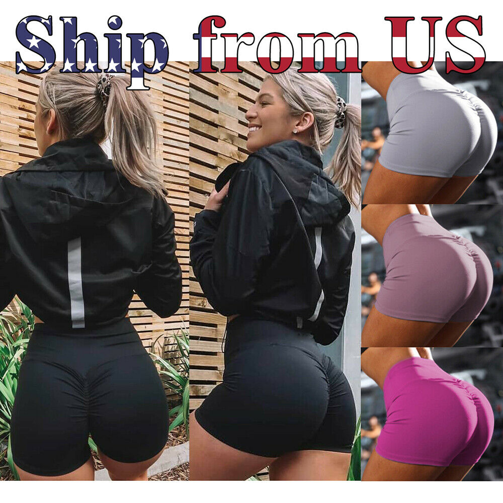 Us Women's Push Up High Waist Yoga Shorts Ruched Sports Pants Casual Gym Workout