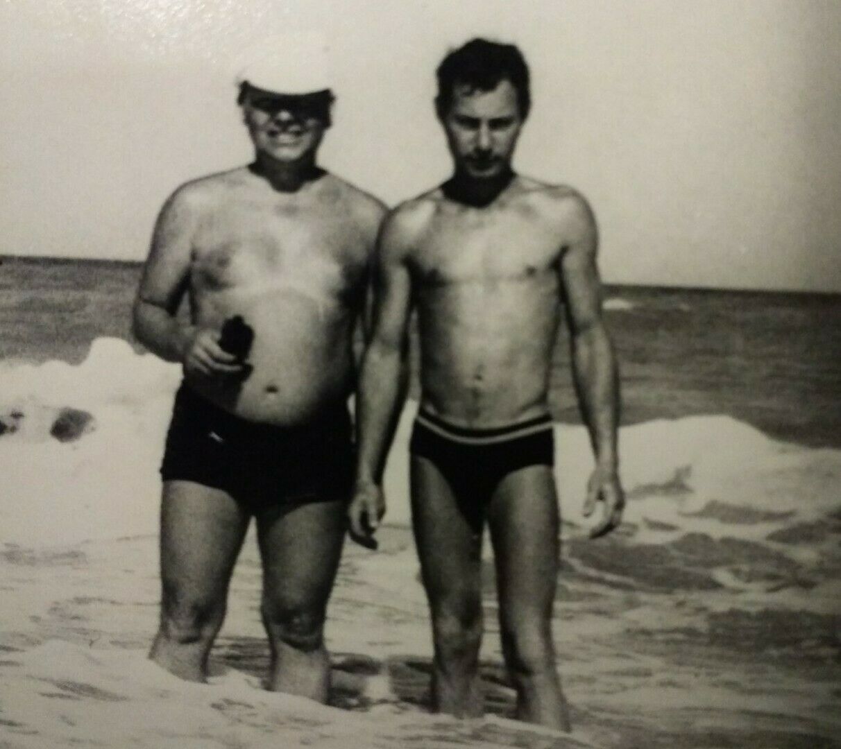 Vintage Photo Handsome Guys Affectionately Hugging Swimming Trunks Bulge Gay Int