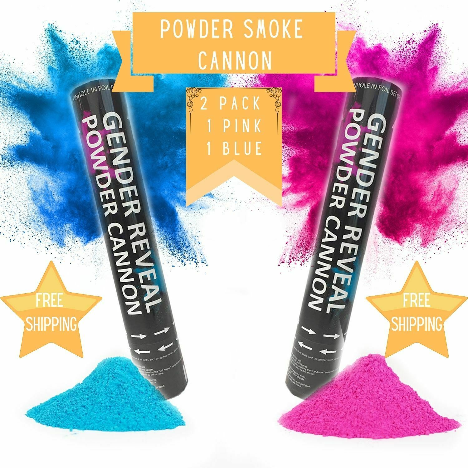 2 Pack Gender Reveal Smoke/powder Cannons - Color Cannon [1 Pink & 1 Blue]