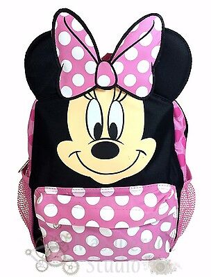 12" Disney Minnie Mouse Pink And Black Small School Backpack With Ears