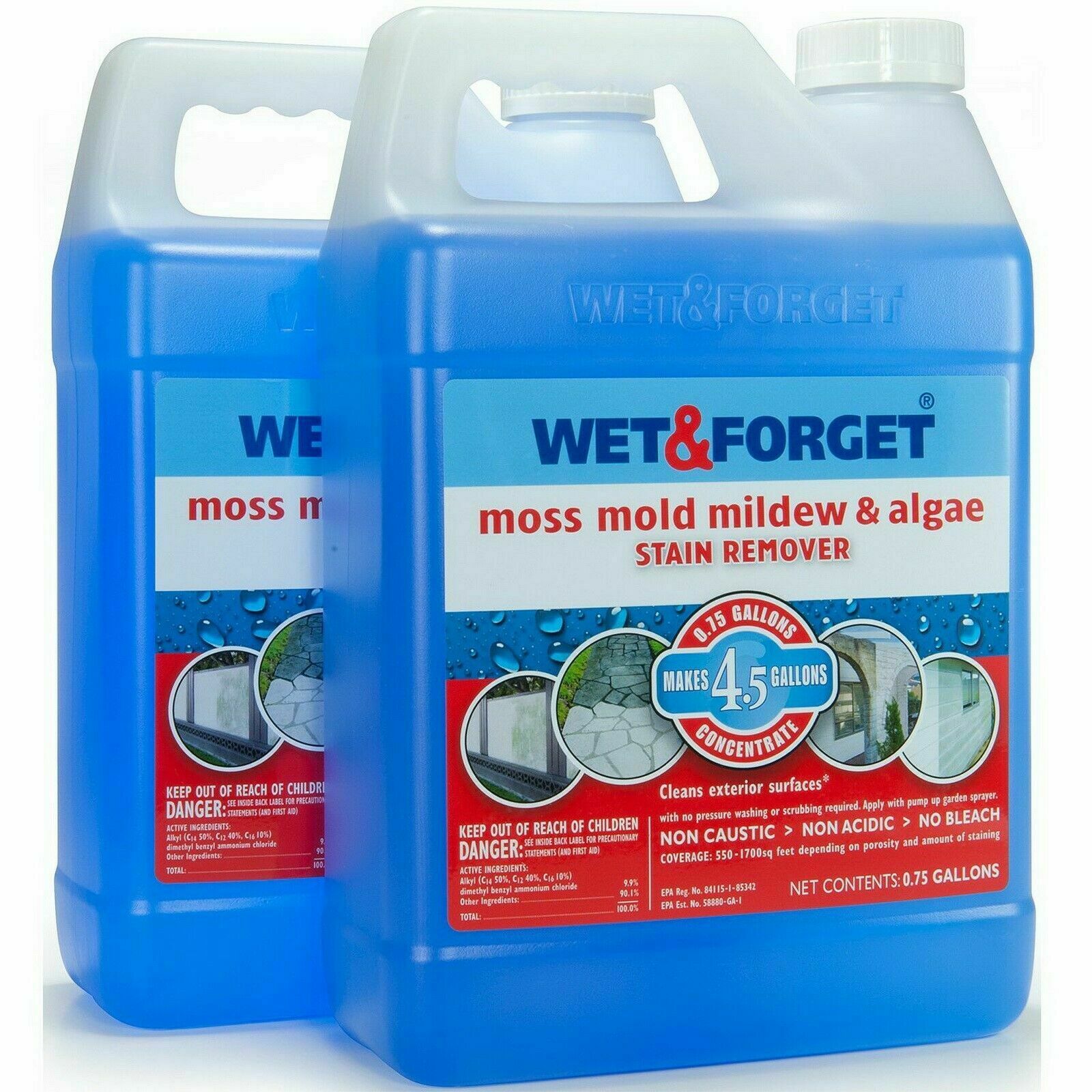 Wet & Forget Moss Mold And Mildew Algae Stain Remover .75 Gallon 2 Pack