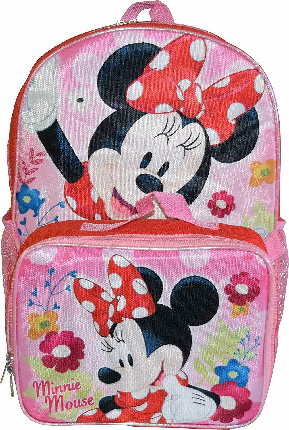 Minnie Mouse Girl's 16" Backpack With Detachable Lunch Box - 2 Piece Set