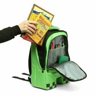 Minecraft School Backpack Kids Green Waterproof Boot Creeper Storage Sports Bag