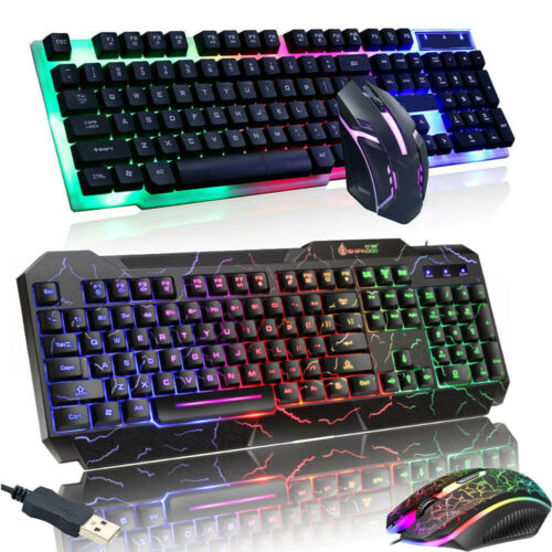 Computer Desktop Gaming Keyboard And Mouse Mechanical Feel Led Light Backlit