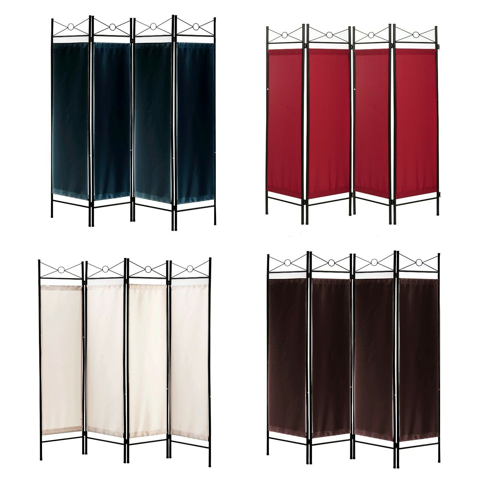 4, 6, 8 Panels Metal Room Divider Screen Black, White, Brown, Red Woven Insert