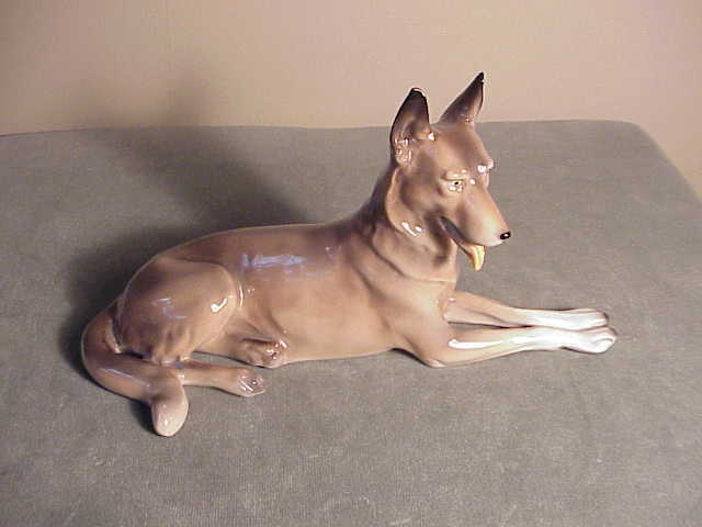 Vintage Rare German Royal Dux Porcelain Czechoslovakian Wolf Dog Figurine - 9"