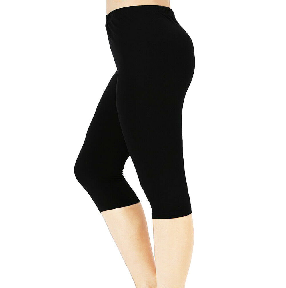 Women Premium Cotton Spandex Capri Length Leggings Yoga Crops Pants S - 5xl Usa