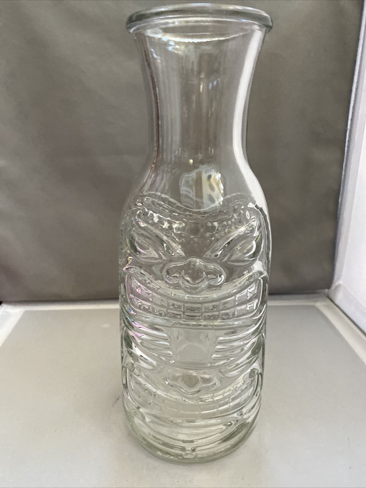 Rare Vintage Mcm Glass Tiki Totem Carafe Two Sided Cocktail Wine Pitcher