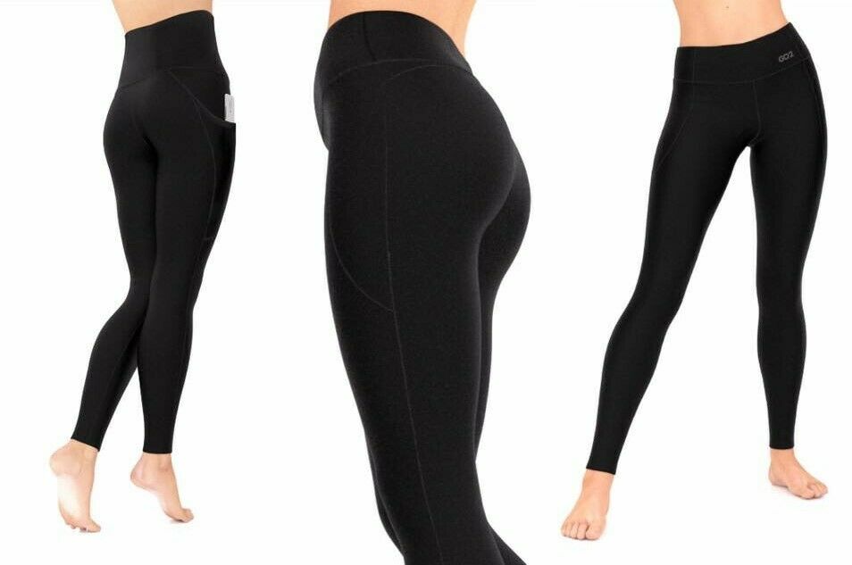 Womens Compression Leggings Black Tummy Control High Waist Pocket Anti-cellulite