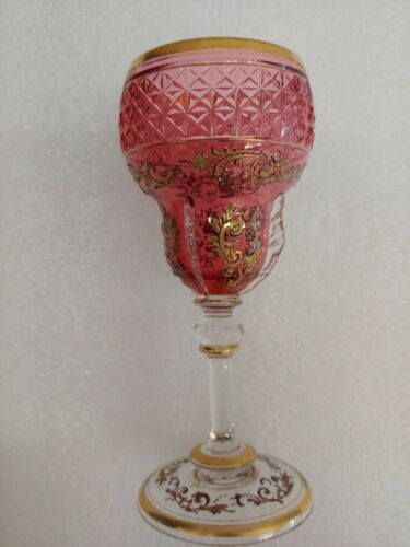 Moser Wine Glasses With Gold Appliques