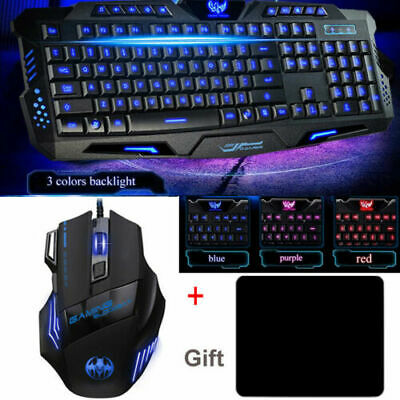 Rgb Gaming Mechanical Keyboard + Mouse, Wired Membrane Keys Led Backlit 3 Color
