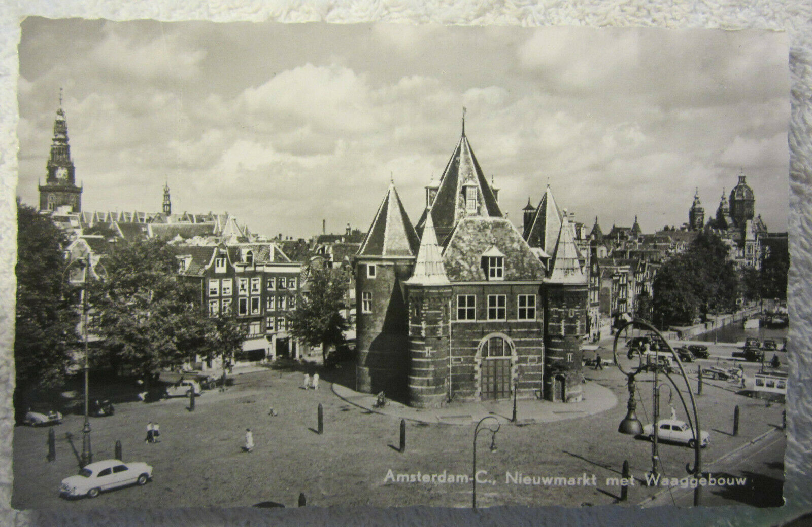 Vintage Real Photo Postcard Amsterdam Holland Netherlands Nieuwmarkt Waaggebouw