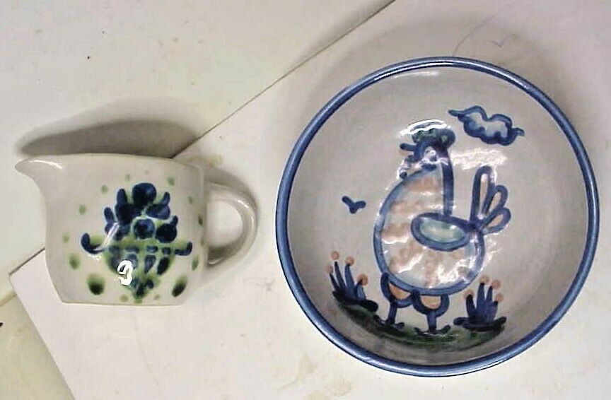 M.a. Hadley - Blueberry Pattern Cream Pitcher & Cereal Bowl With Chicken