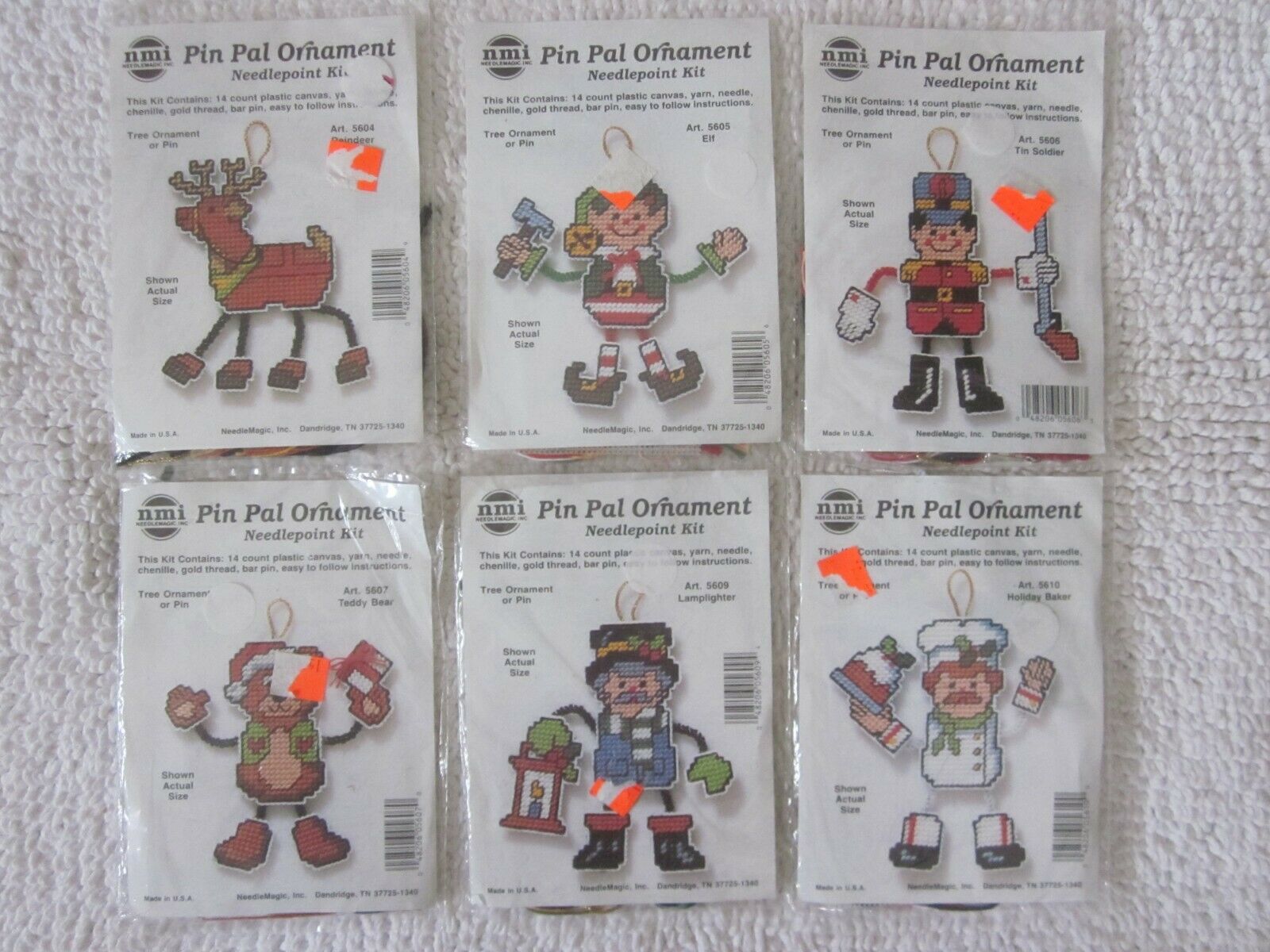 Nmi Pin Pal Needlepoint Ornament Kits (6) / 14ct Plastic Canvas / Each Different