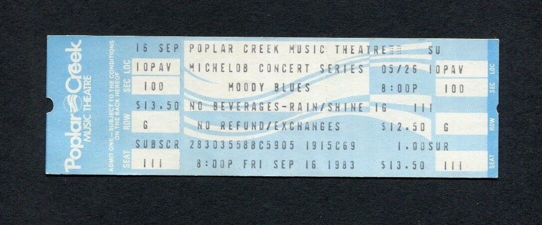 1983 Moody Blues Unused Concert Ticket Poplar Creek The Present Hoffman Estates