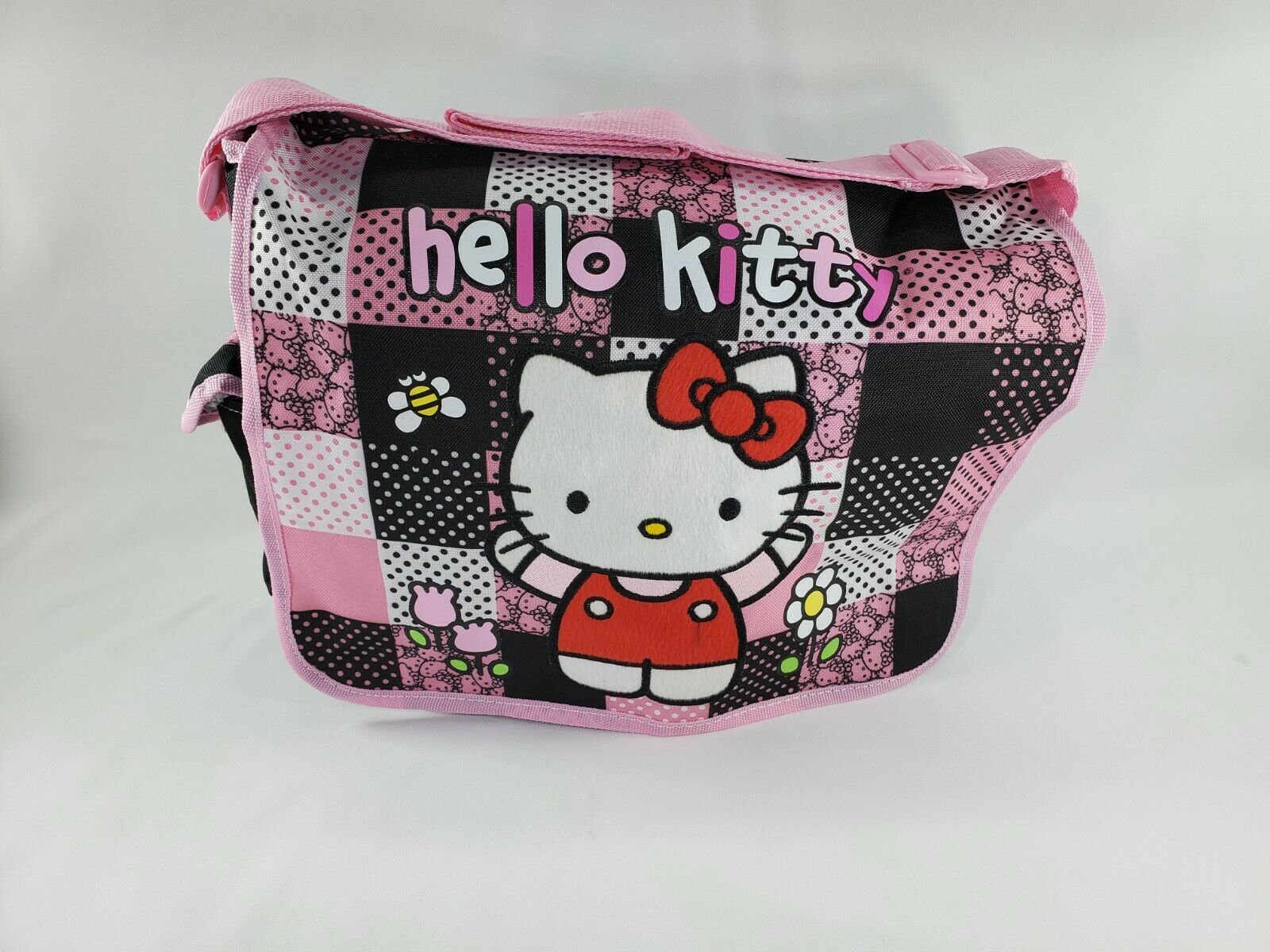 Hello Kitty Flower Pink/black Large Messenger Bag New!