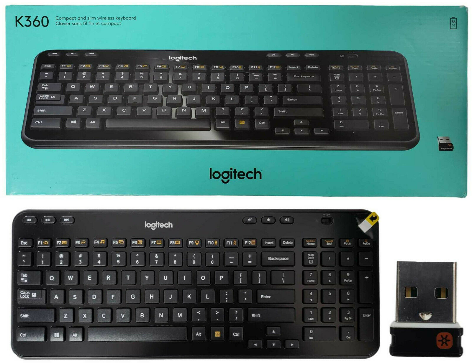 Logitech K360 Advanced Wireless Compact Keyboard Usb Unifying 920-004088 Black
