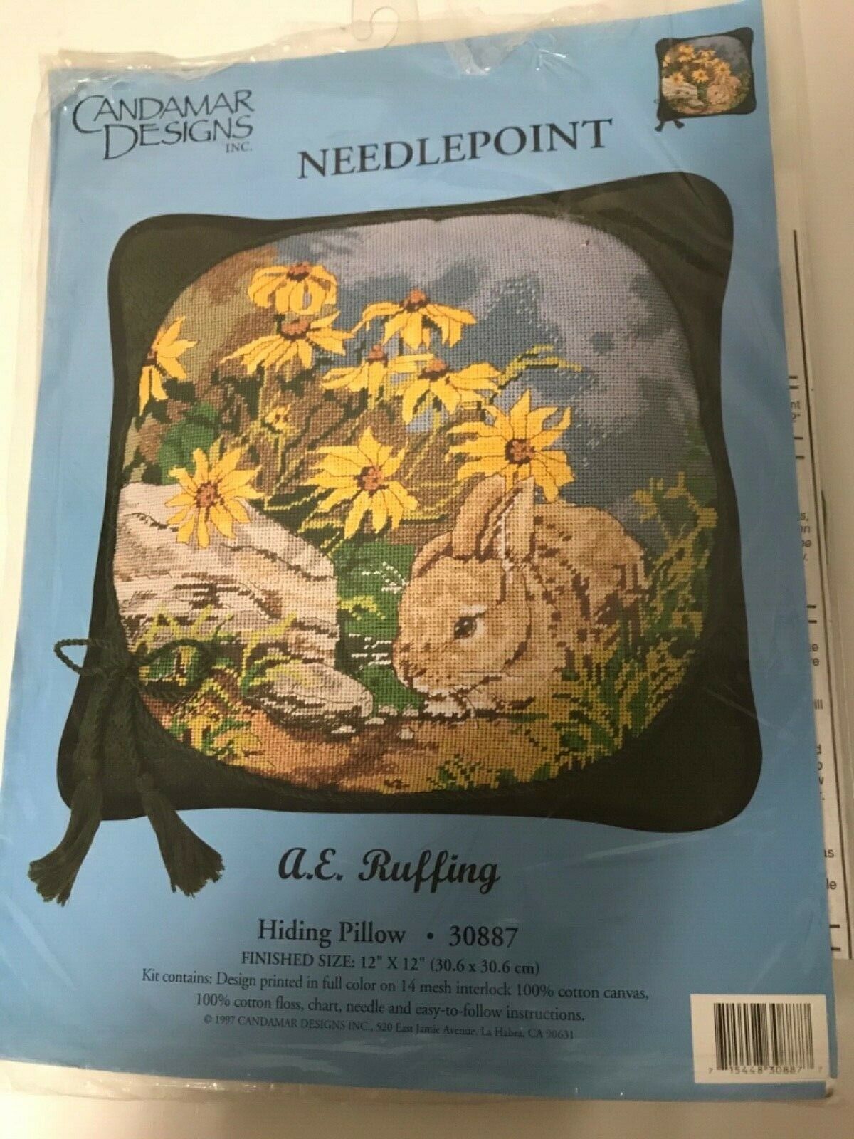Candamar Designs A E Ruffing Rabbit Needlepoint Kit Hiding Pillow #30887