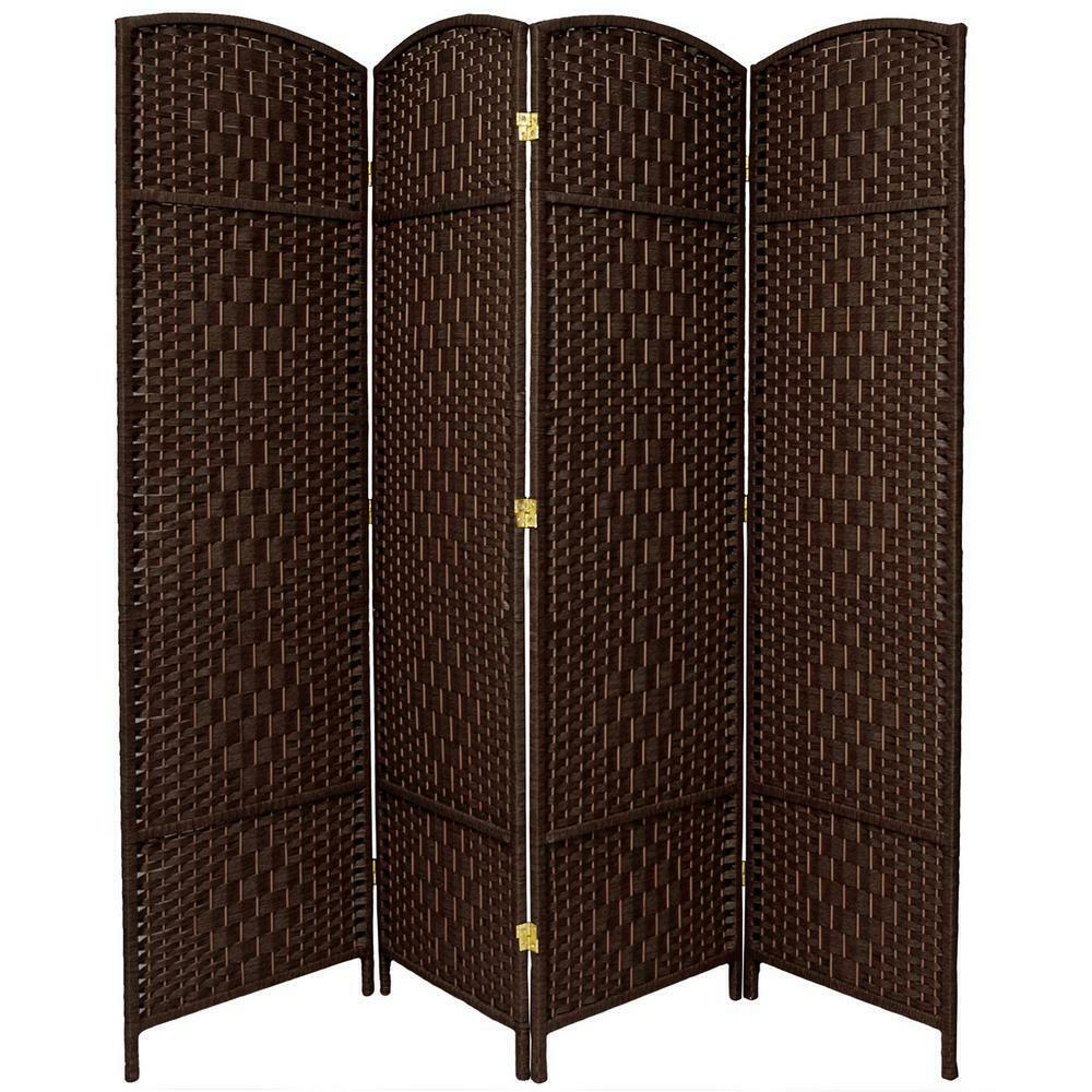 6 Ft. Dark Mocha 4-panel Room Divider Space Folding Privacy Screen Rattan Style