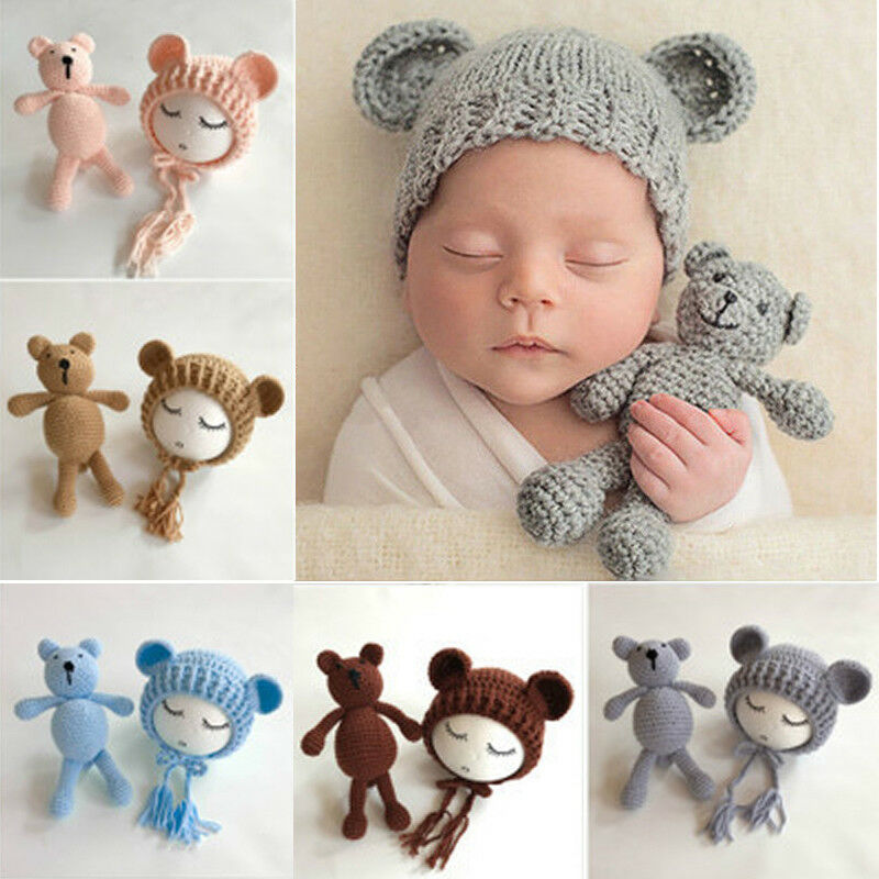 Cute Crochet Newborn Baby Photography Props Knitted Costtume Bear Hat Photo Prop