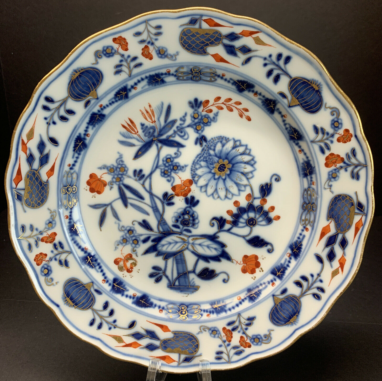 Antique 19th C. Meissen Rich Blue Onion Dinner Plate 9.25" Width Crossed Swords