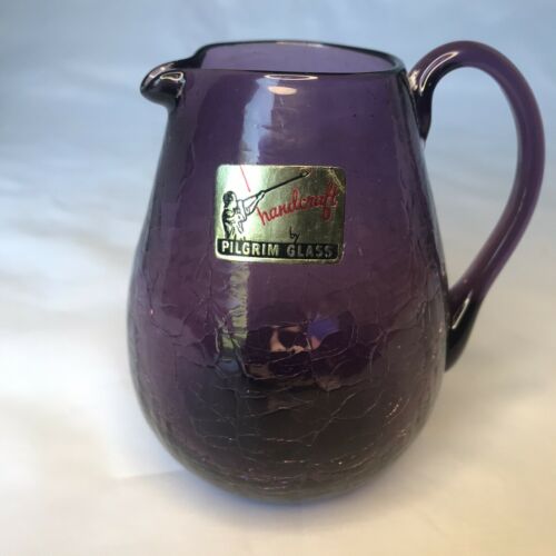 Rare Color Dark Purple  Mid Century Crackle Glass 4" Pitcher Vintage
