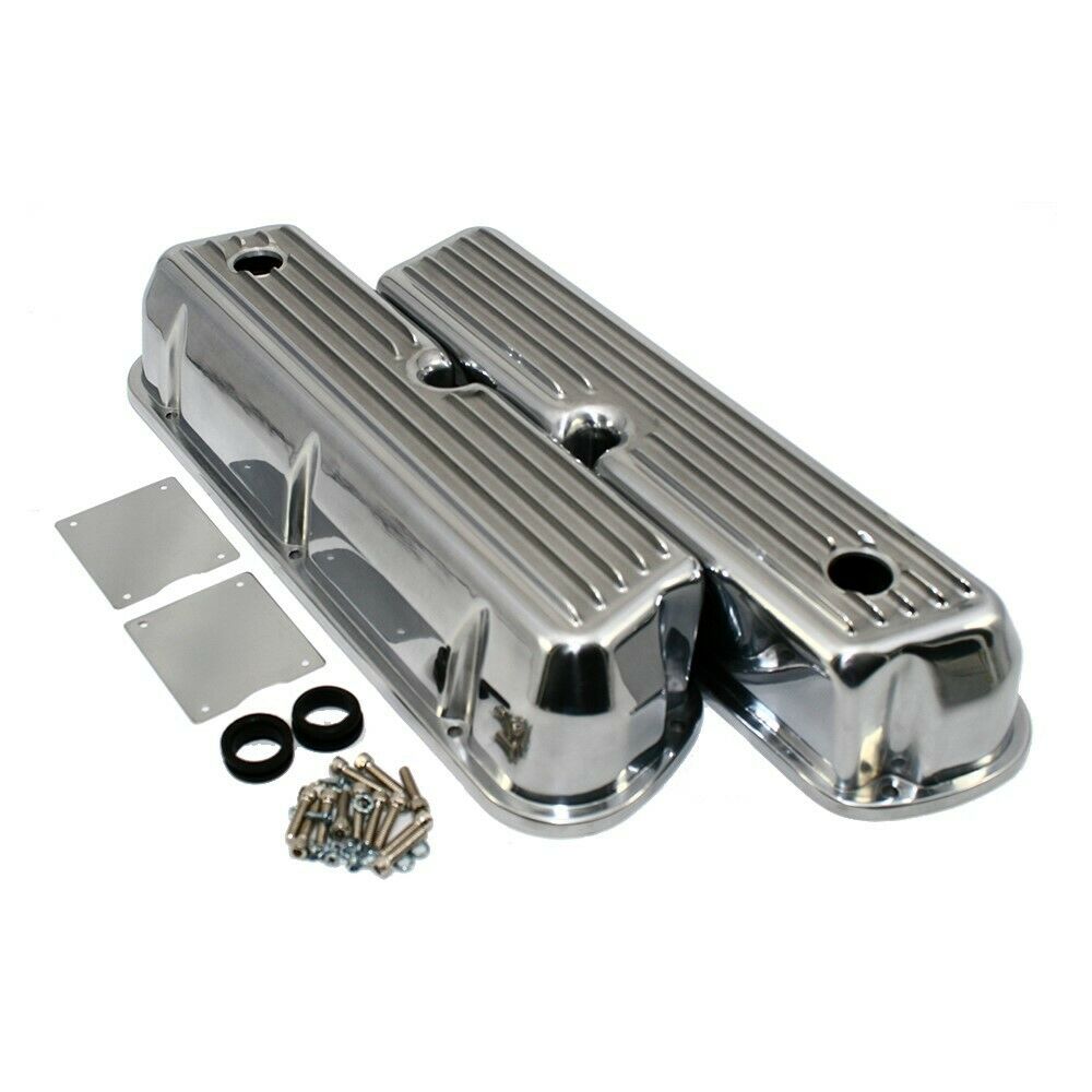 62-85 Sbf Ford 302 Retro Finned Polished Aluminum Tall Valve Covers 289 351w 5.0