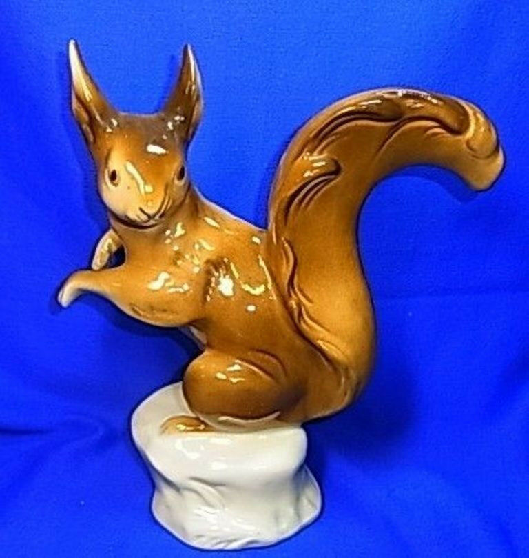 Vintage Royal Dux Porcelain Squirrel Figurine #^