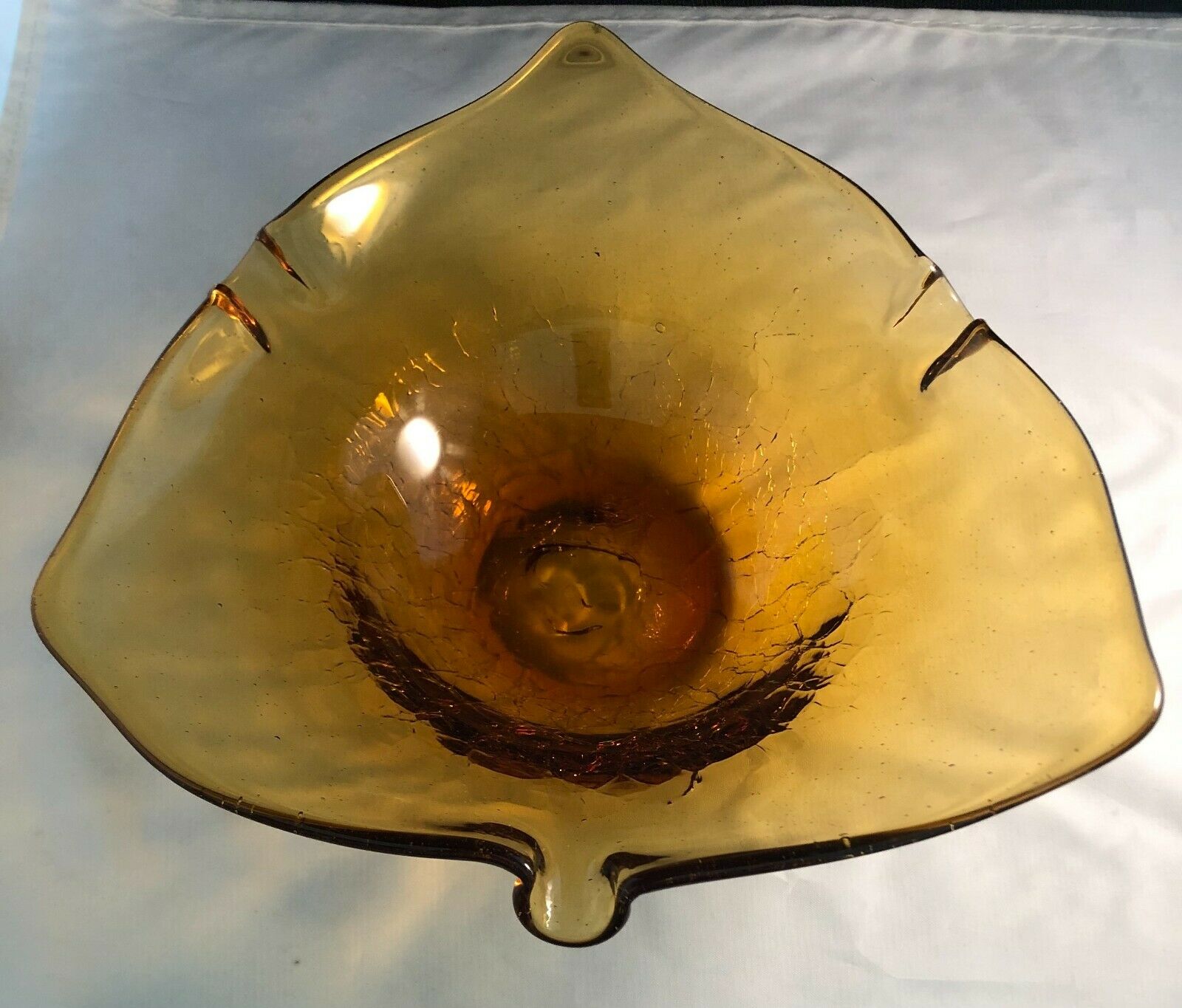 Vintage Viking Handblown (pontil) Amber Crackle Glass Mcm Ashtray
