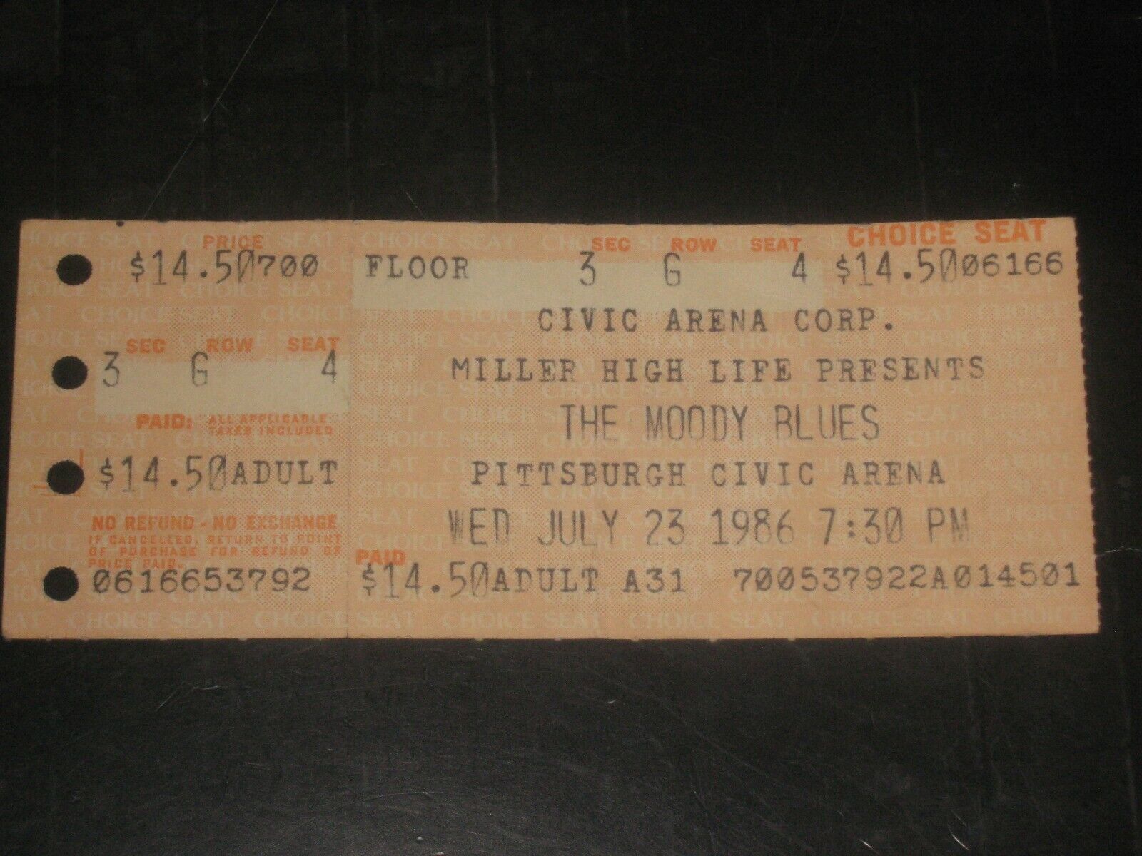 The Moody Blues 1986 Concert Ticket Stub**pittsburgh Civic Arena**beyond Rare**