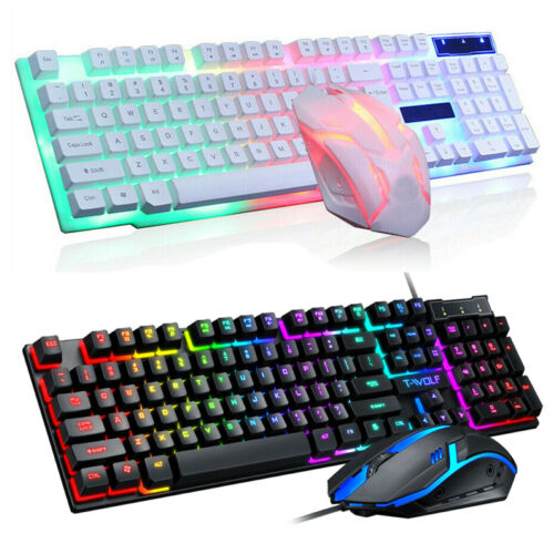 Backlit Computer Desktop Wired Gaming Keyboard + Mouse Mechanical Feel Led Light