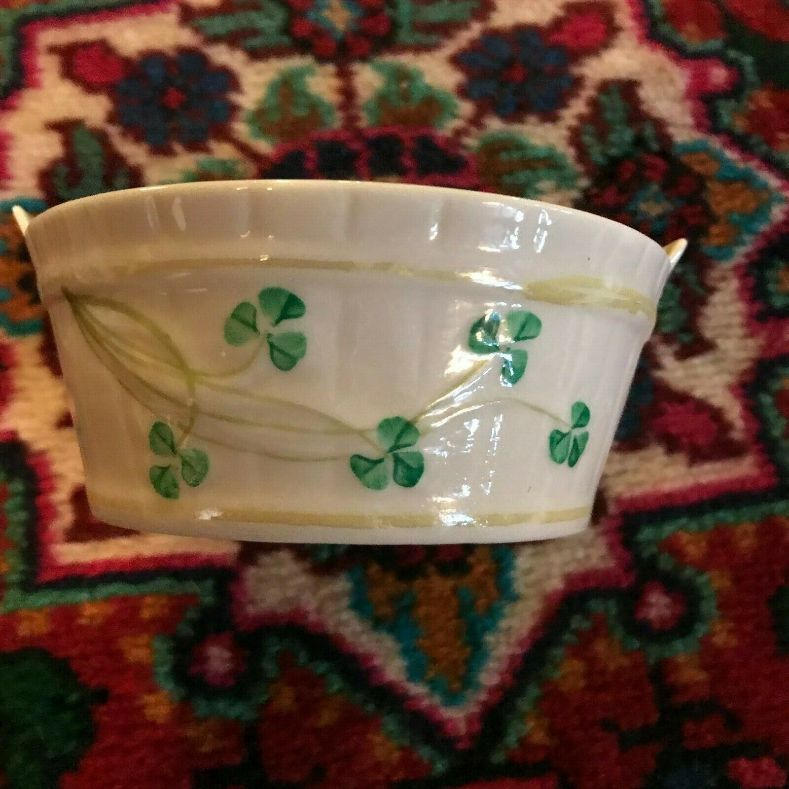 Belleek Shamrock Vintage Butter Tub/ Bowl - Third Green Mark 1965 -1980