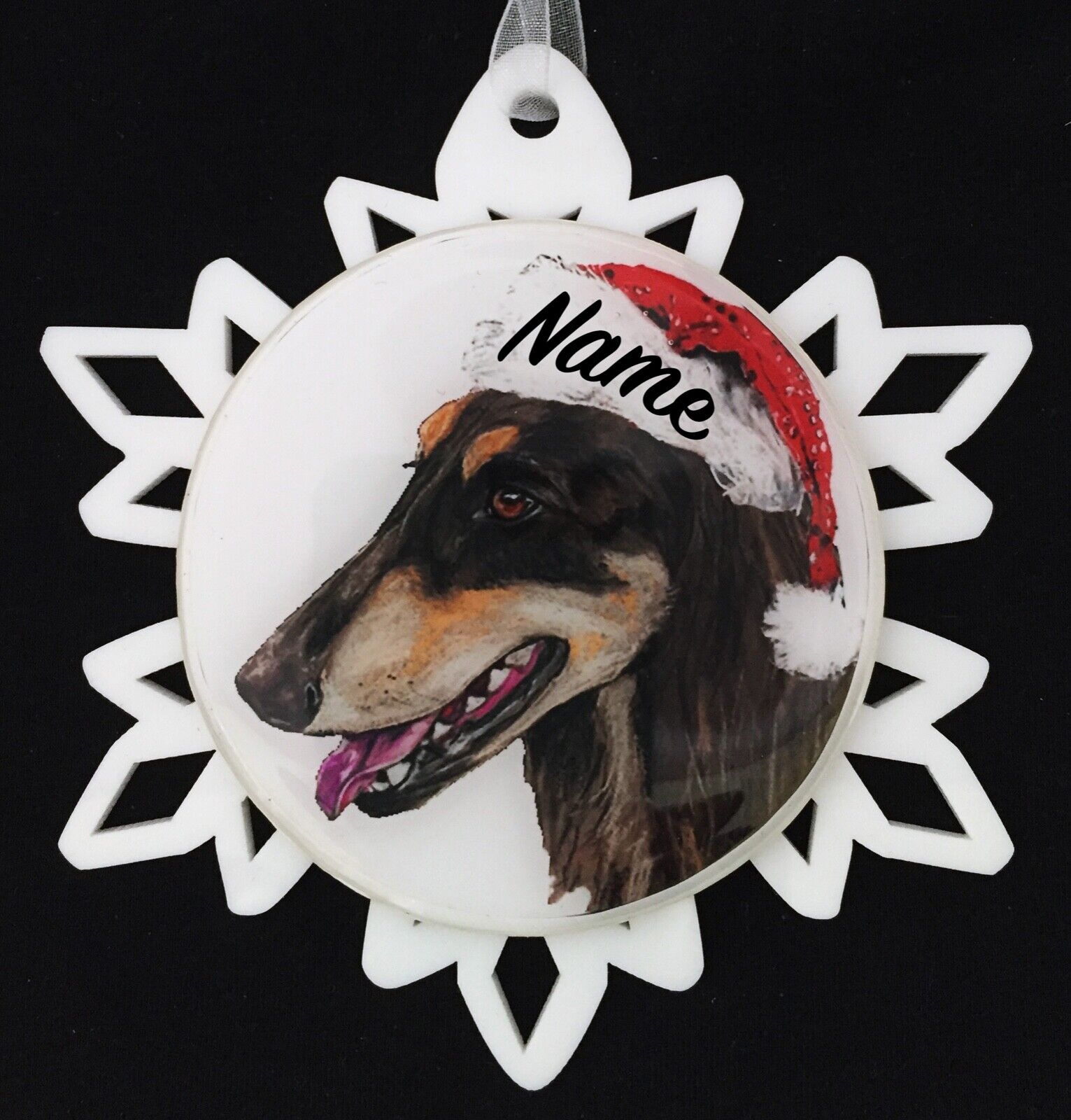 Santa Saluki Dog Breed Personalized Christmas Ornament