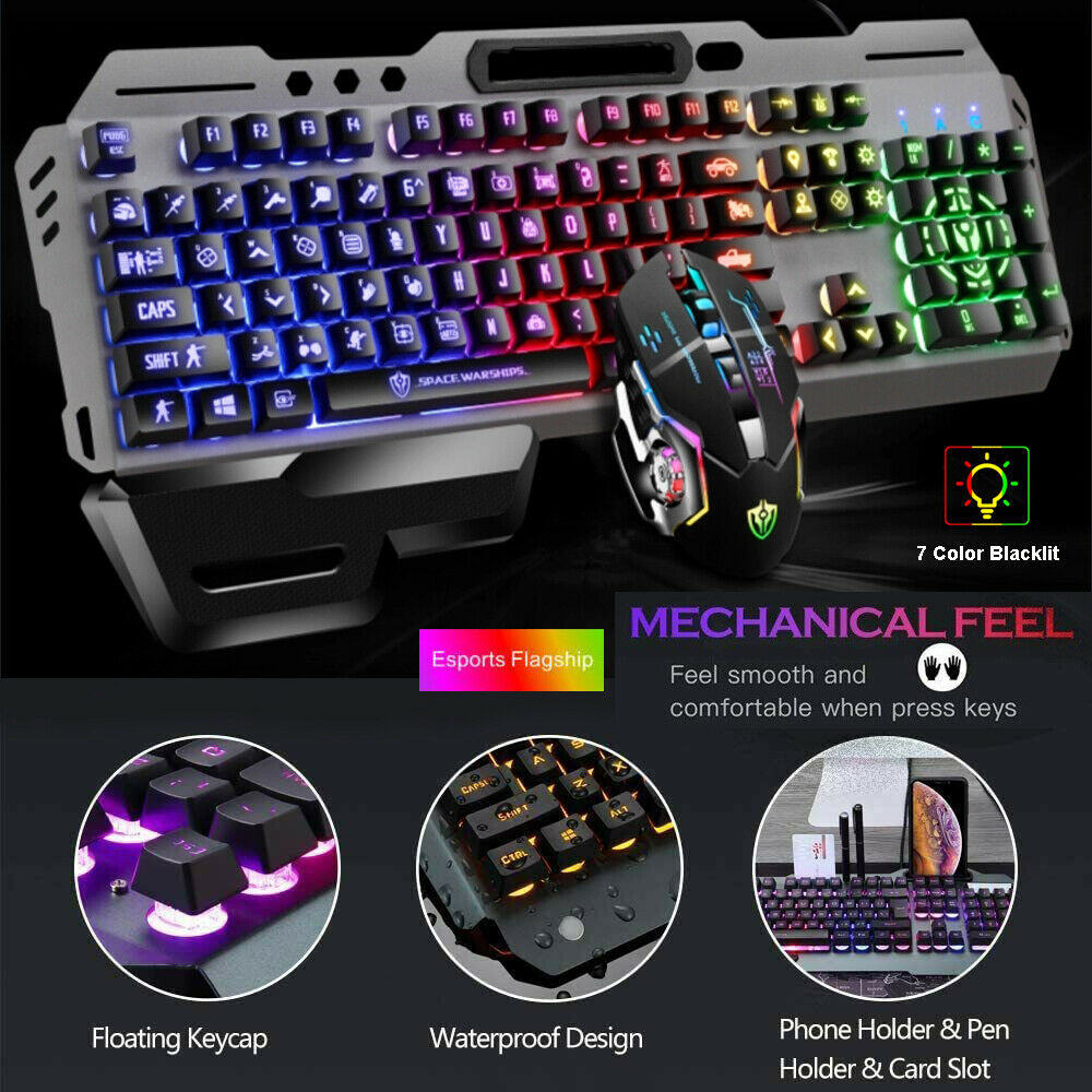 Computer Metal Gaming Keyboard And Mouse Combo Led Backlit Mechanical Mice Forpc
