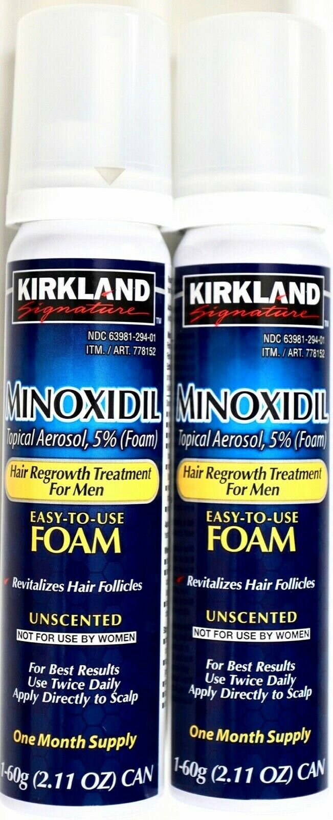 Kirkland Signature Men's 5% Minoxidil Hair Regrowth Topical Aerosol Foam 2 Month