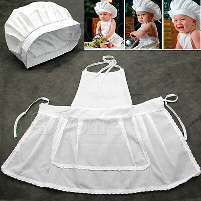 Cute White Baby Cook Costume Photos Photography Prop Newborn Infant Hat Apron