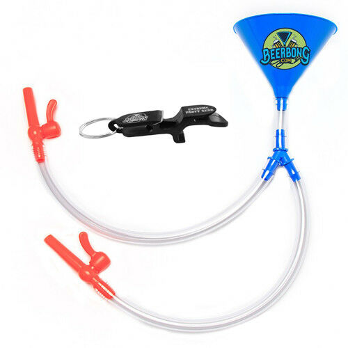 Large Double Beer Bong Funnel | Free Shotgun Key Chain | Blue | Drinking Games